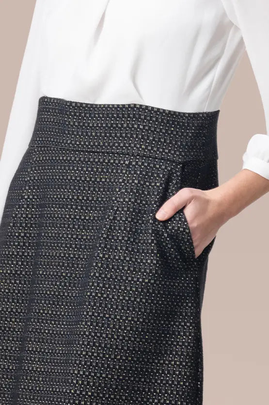 【ストレッチジョーゼット×ラメジャカード】ツイスト台形ワンピース