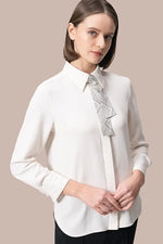 Authentic Oshima Tsumugi: Stretch Georgette Shirt with Bow Tie