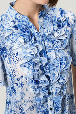 【ストレッチシフォン】フリル半袖ブラウス