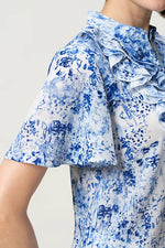 【ストレッチシフォン】フリル半袖ブラウス