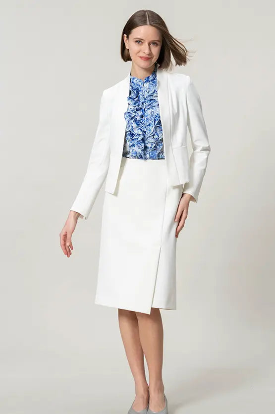 【ストレッチシフォン】フリル半袖ブラウス