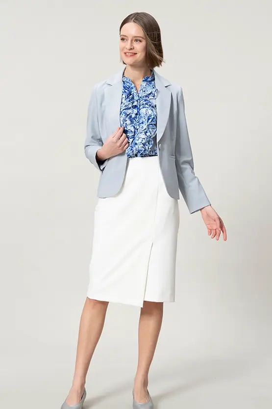 【ストレッチシフォン】フリル半袖ブラウス