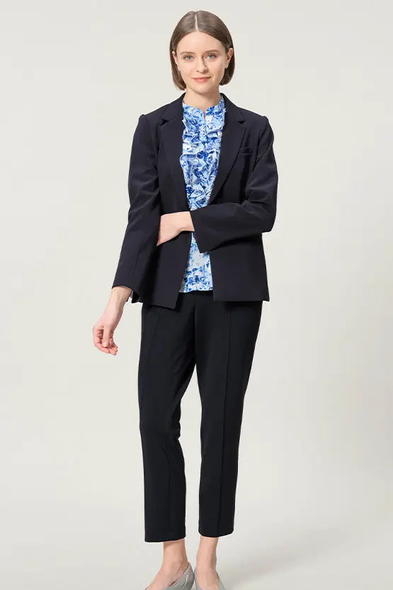 【ストレッチシフォン】フリル半袖ブラウス