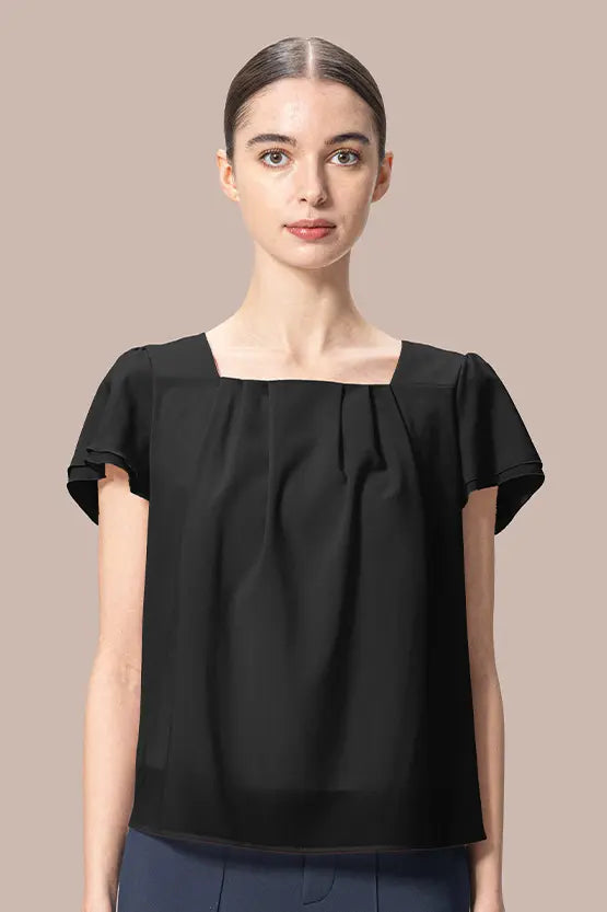 【ボディコンフィデンス】スクウェアネック シフォントップス