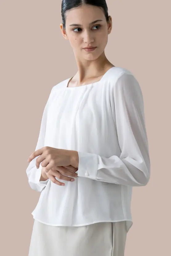 Stretch Chiffon: Round Neck Top