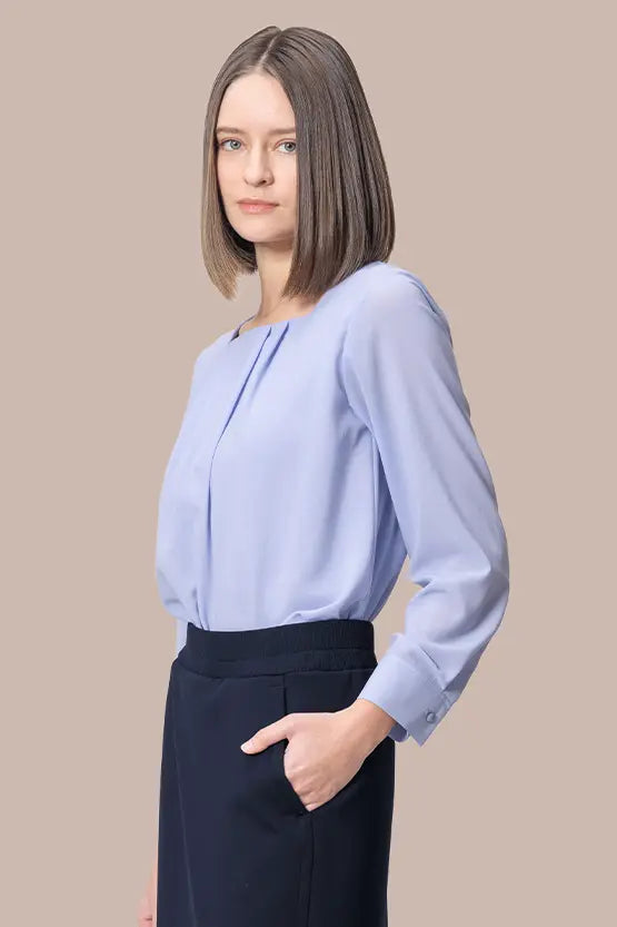 Stretch Chiffon: Round Neck Top