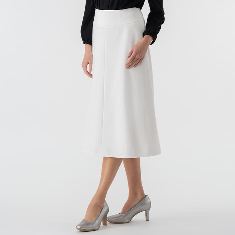 【ダブルジャージー】ミモレ丈Aラインスカート