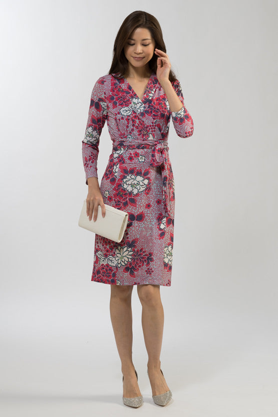 【和柄】 Peony Grey ラップワンピース