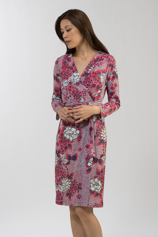 【和柄】 Peony Grey ラップワンピース