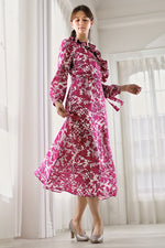Pink Flower Chiffon Frill Long Dress