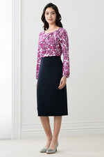 Pink Flower x Navy Décolleté Tuck Dress