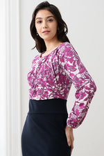 Pink Flower x Navy Décolleté Tuck Dress