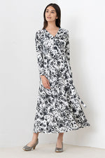 Long Length:Gray Nuance Flower Long Cache-Coeur Ribbon Dress