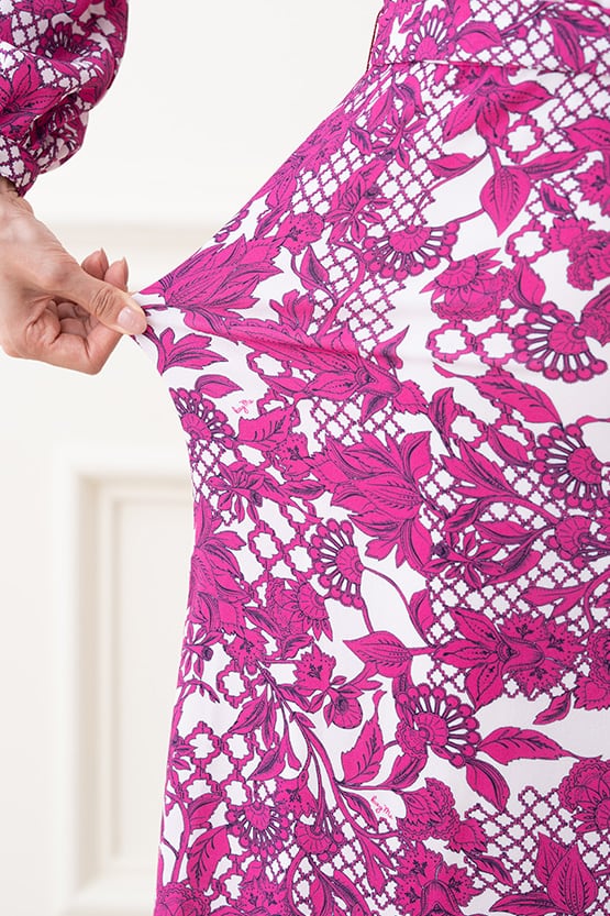 Pink Flower Chiffon Frill Long Dress