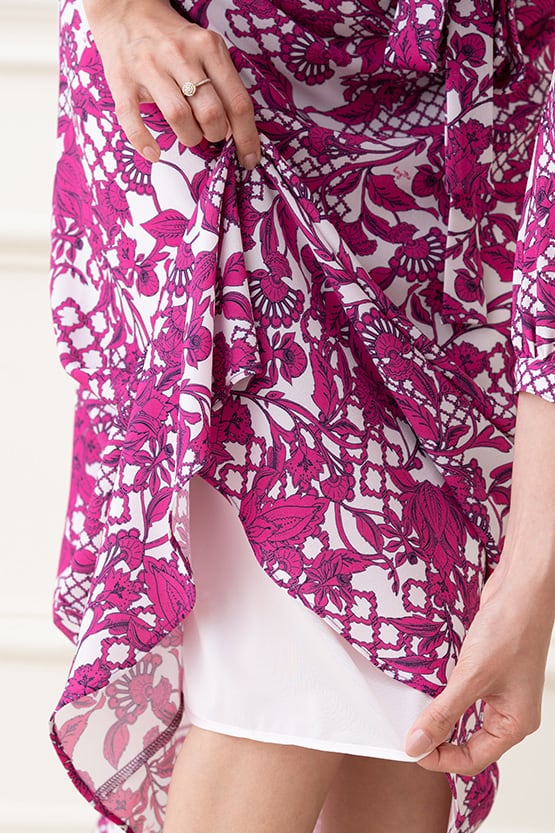 Pink Flower Chiffon Frill Long Dress
