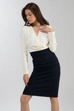 White and Navy Knit Switching Dress