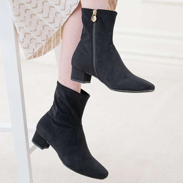 Black Vegan Suede Fluffy Flat Boots