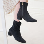 Black Vegan Suede Fluffy Flat Boots