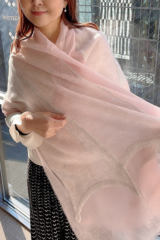 ピンクxグレー ニードルパンチストール 広巾