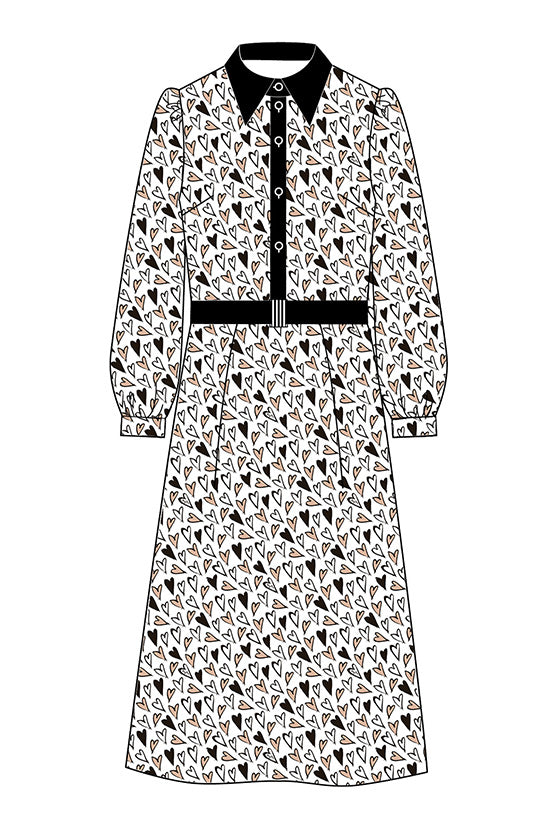 Stretch Chiffon: Stretch Chiffon Gold Heart Shirt Dress