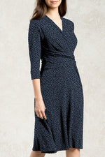 4-Way Stretch:Navy Dot Cache-Coeur Dress