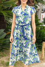 Stretch Chiffon Blue Crayon Berry Collared Cache-Coeur Long Dress