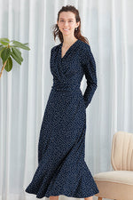 Navy Tiny Dot Long Marilyn Dress