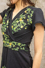 【ストレッチシフォン】墨の花 ロングマリリンワンピース