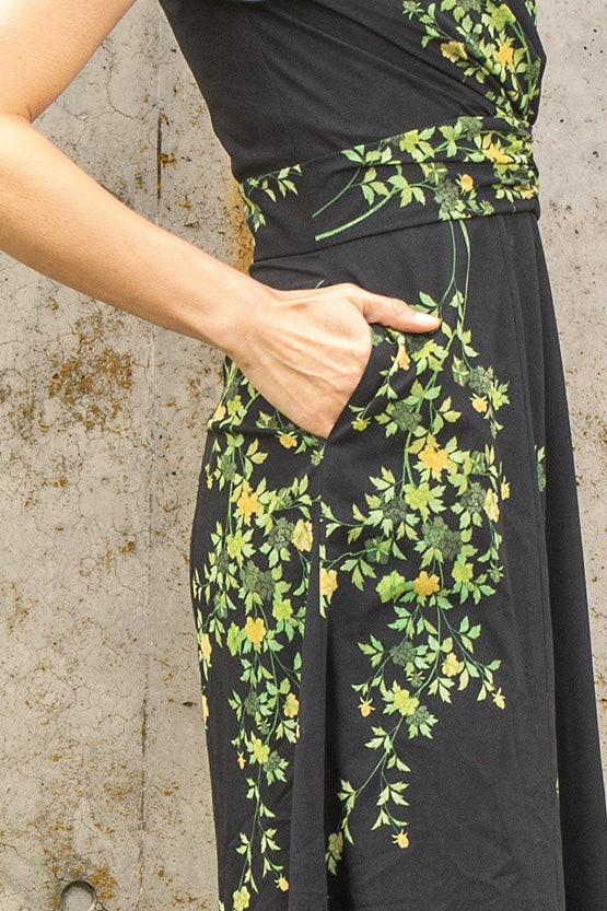 【ストレッチシフォン】墨の花 ロングマリリンワンピース