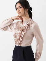 All-Season Material: Pink Gold X Dark Navy Satin Frill Dress