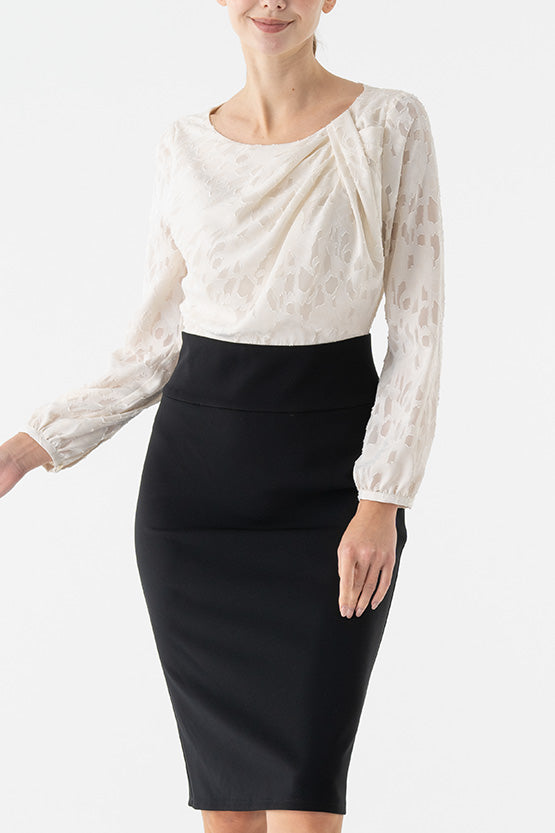 White x Black Décolleté Tuck Dress