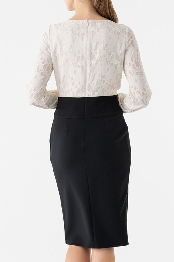 White x Black Décolleté Tuck Dress