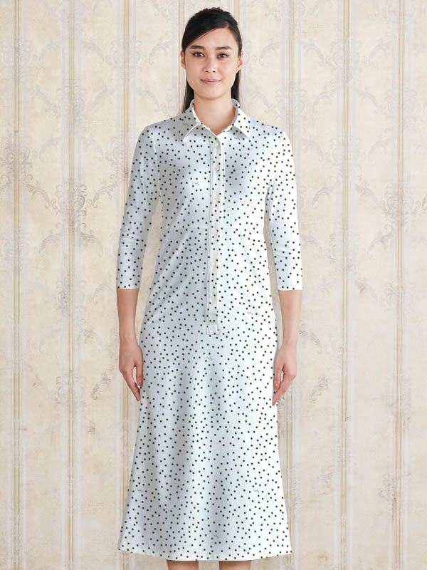 【ロング丈】 ホワイトタイニードット ロングシャツワンピース