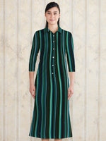 【ロング丈】 エメラルドストライプ ロングシャツワンピース