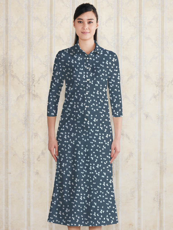 【ロング丈】 グレーバタフライ ロングシャツワンピース