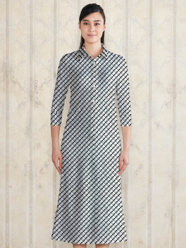 【ロング丈】 ブラックトリコロール ロングシャツワンピース