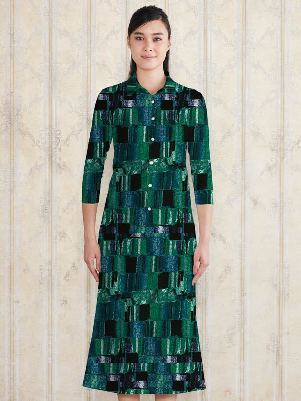 【ロング丈】 エメラルドモザイク ロングシャツワンピース