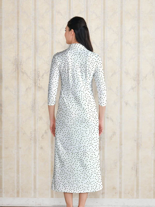 【ロング丈】 ホワイトタイニードット ロングシャツワンピース