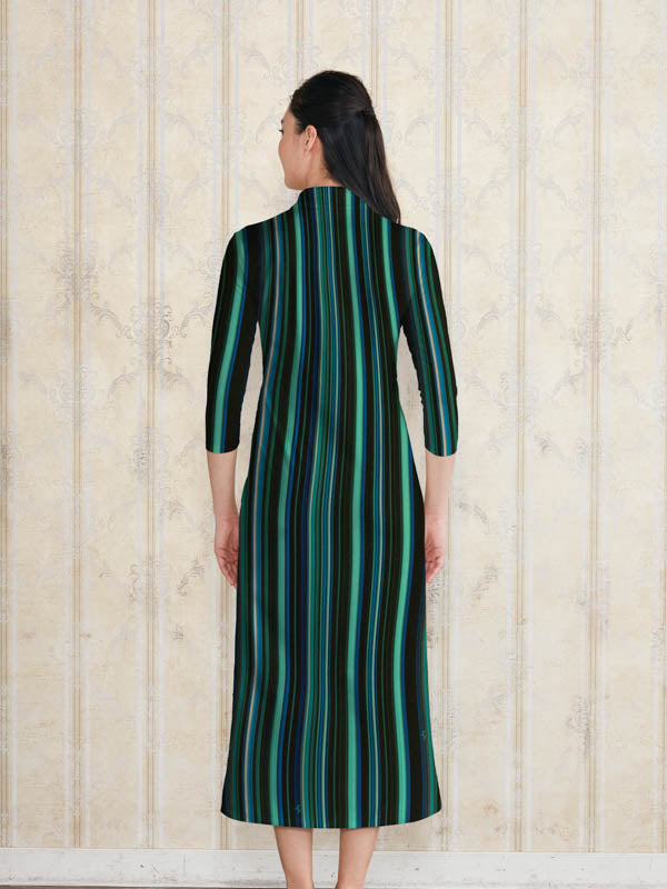 【ロング丈】 エメラルドストライプ ロングシャツワンピース