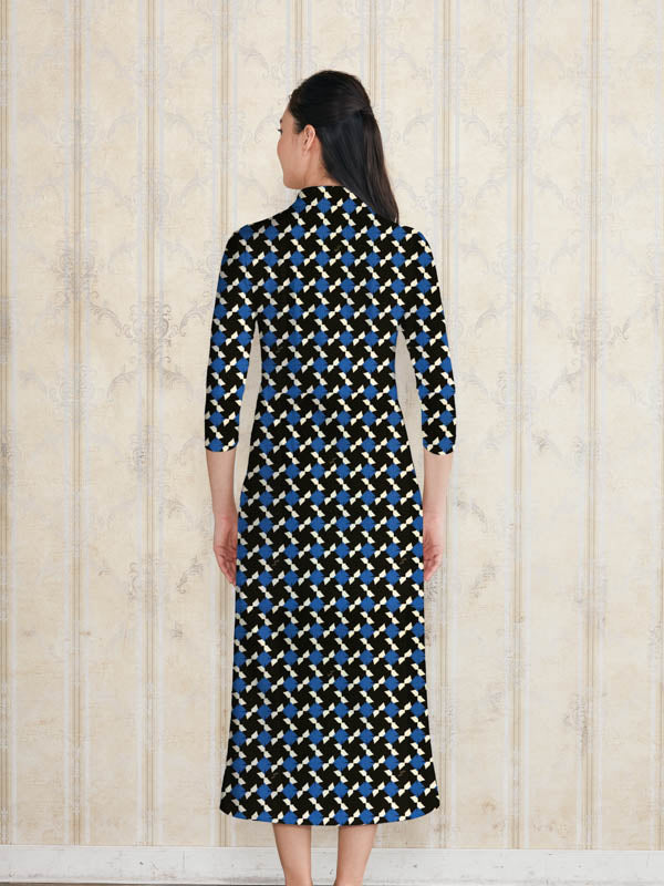 【ロング丈】 ブルーピンホイール ロングシャツワンピース