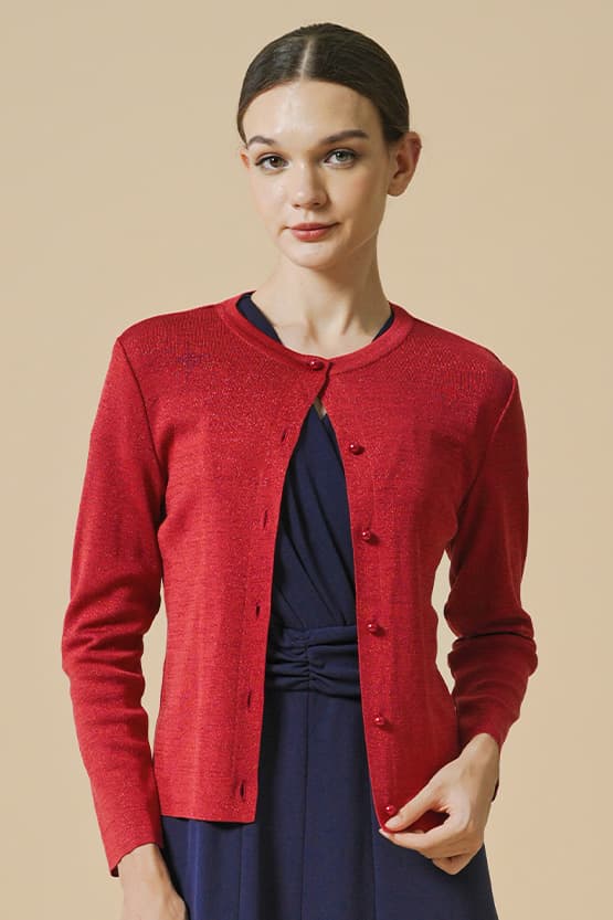 Lame Crew-neck Cardigan