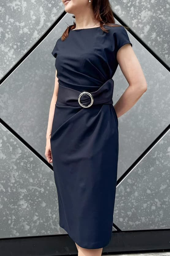 【コットン混 接触冷感 】サッシュ付きTドレス