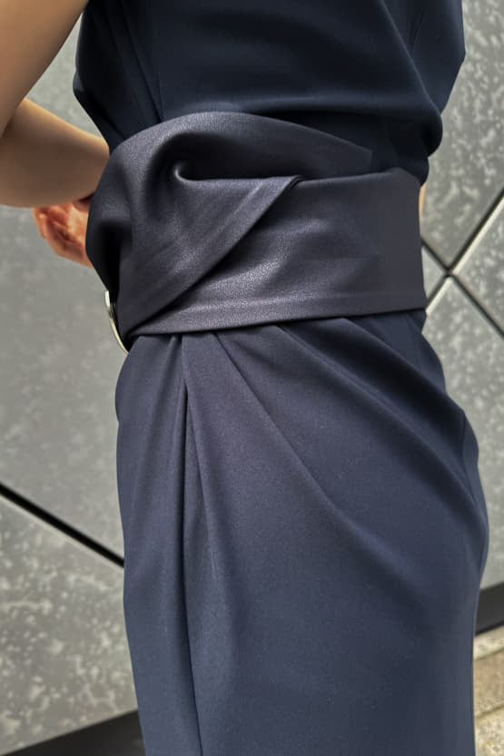 【コットン混 接触冷感 】サッシュ付きTドレス