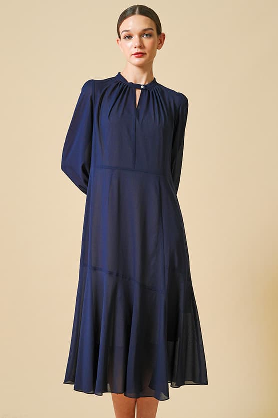 【ストレッチシフォン】ネイビー ロングマーメイドワンピース