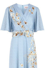 【ストレッチジョーゼット】SAKURA ベル袖フレアワンピース