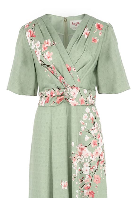 【ストレッチジョーゼット】SAKURA ベル袖フレアワンピース