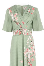 【ストレッチジョーゼット】SAKURA ベル袖フレアワンピース