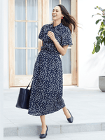 【ストレッチシフォン】 ネイビークローバー ゴムシフォンロングスカート