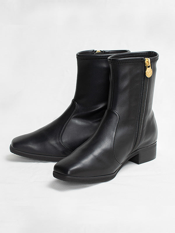 Fluffy Black Vegan Leather Flat Boots