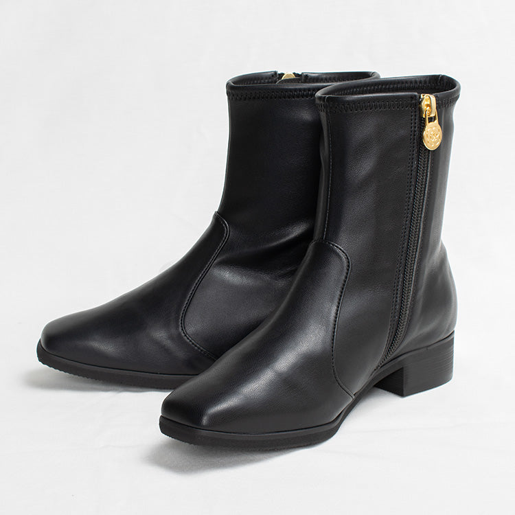 Fluffy Black Vegan Leather Flat Boots